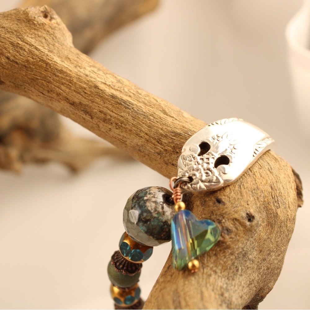 Beaded bracelet crafted from an antique spoon handle